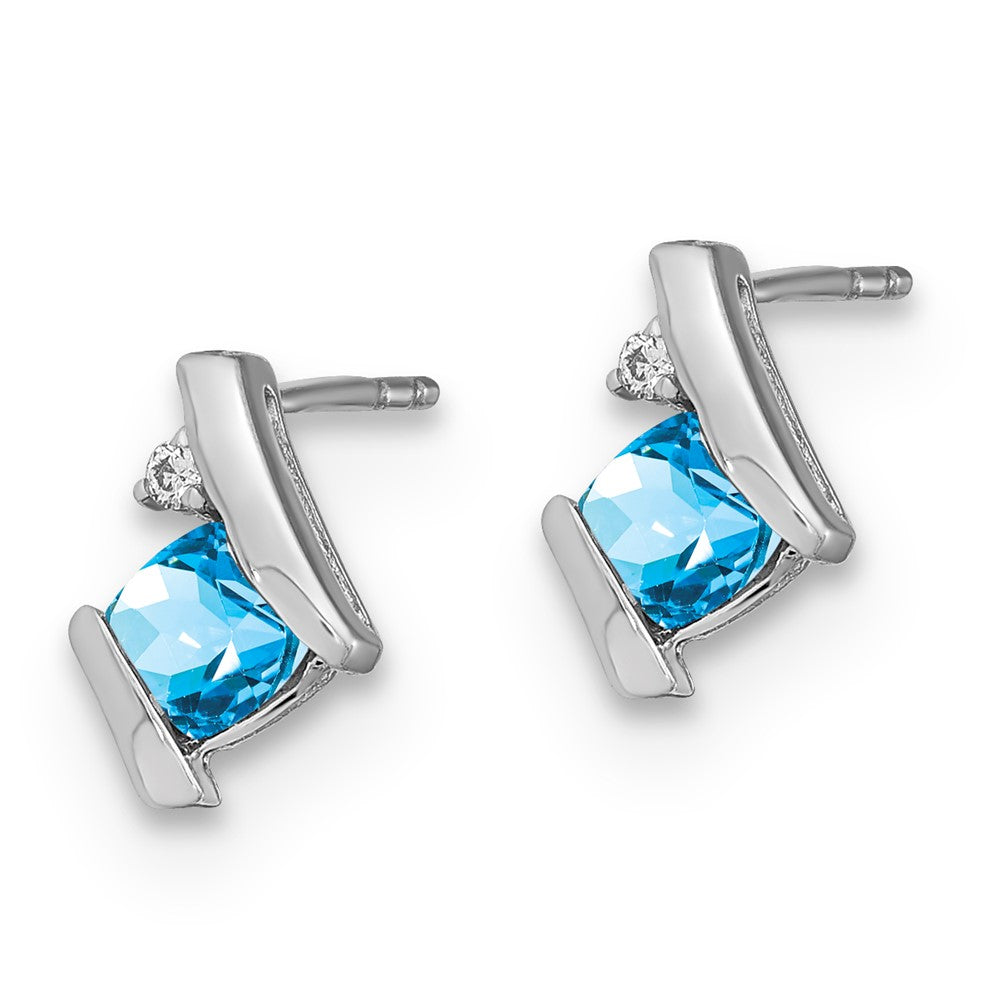 SS Blue Topaz & Diamond Earrings