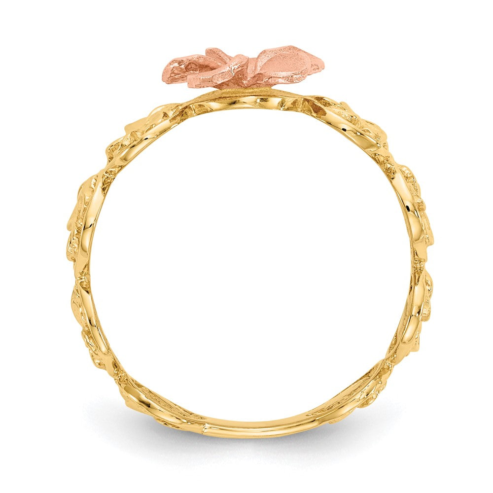 14k Yellow & Rose Gold Diamond-cut Plumeria Flower Ring Size 7