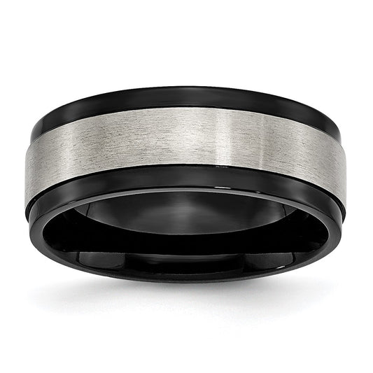 Titanium Brushed Center Black IP-plated 8mm Beveled Edge Band Size - 11.5