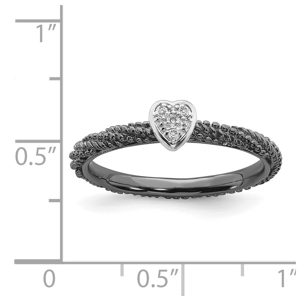 Sterling Silver Diamond Stackable Expressions Ruthenium Plated Heart Ring Size -10