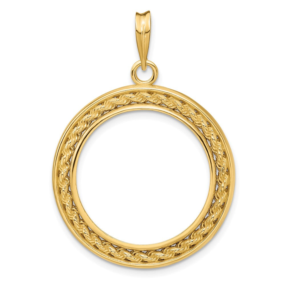 Wideband Distinguished Coin Jewelry 14k Polished Casted Rope with Bright Edge 22.0mm Prong Coin Bezel Pendant