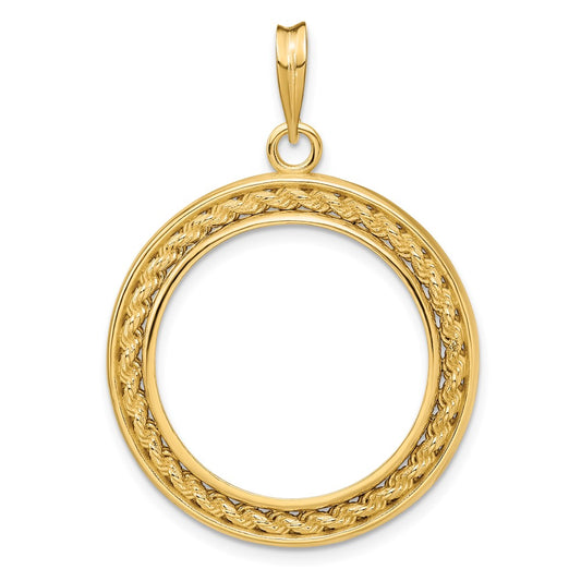 Wideband Distinguished Coin Jewelry 14k Polished Casted Rope with Bright Edge 22.0mm Prong Coin Bezel Pendant