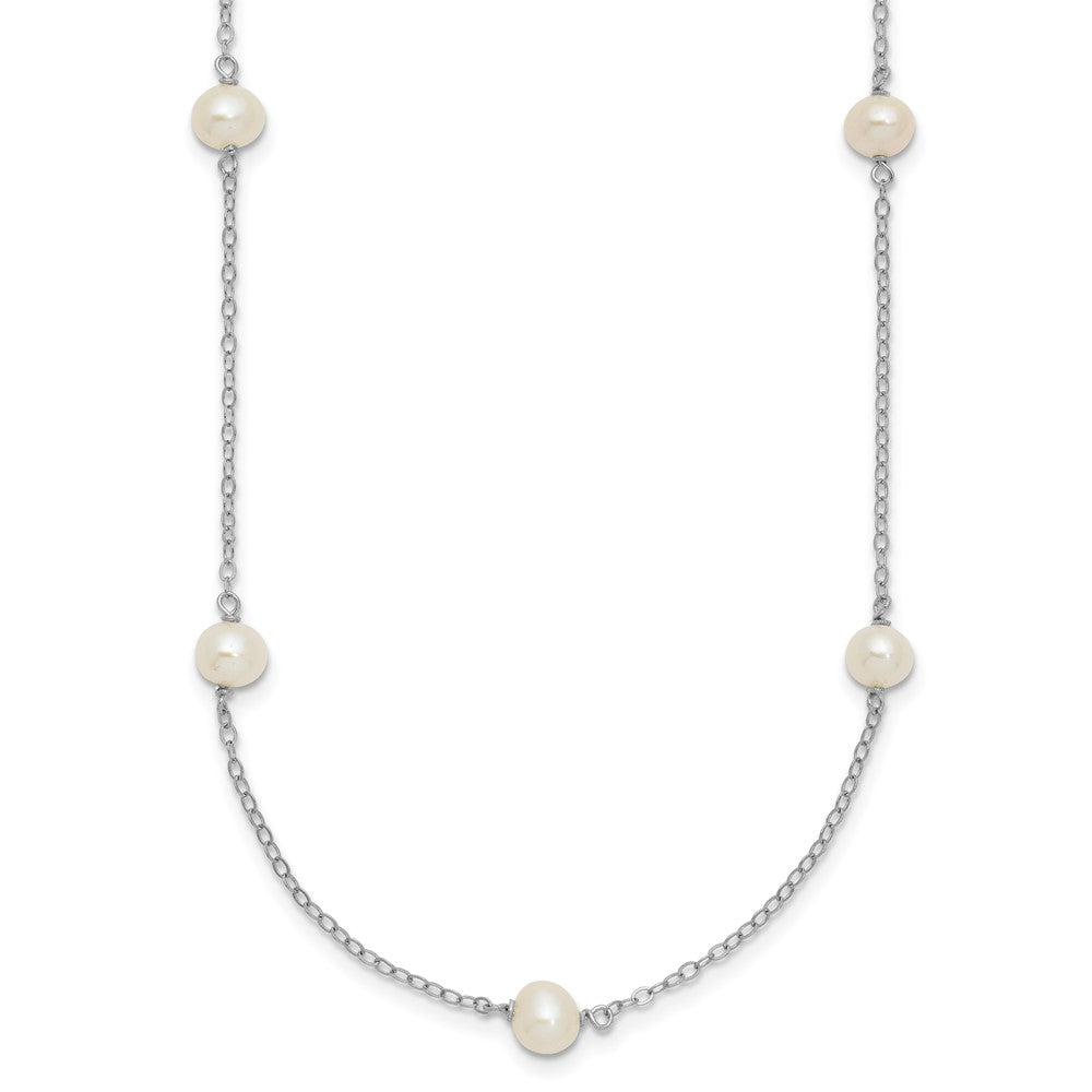 Sterling Silver Rhodium-plated 5-6mm White Near-Round Freshwater Cultured Pearl 8-Station 16 inch Necklace 16 Inches