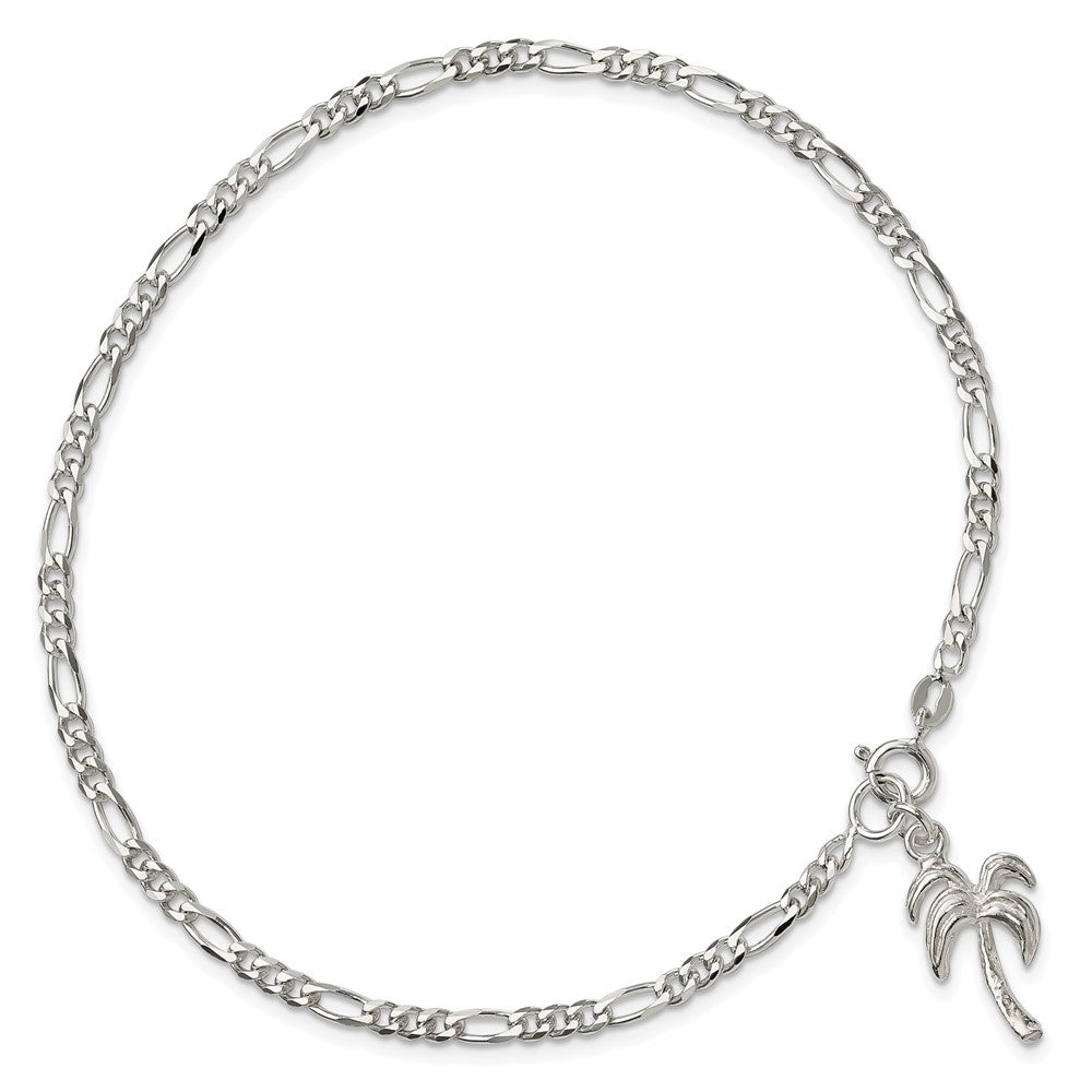 Sterling Silver 10inch Solid Polished Palm Tree Anklet 10 inches