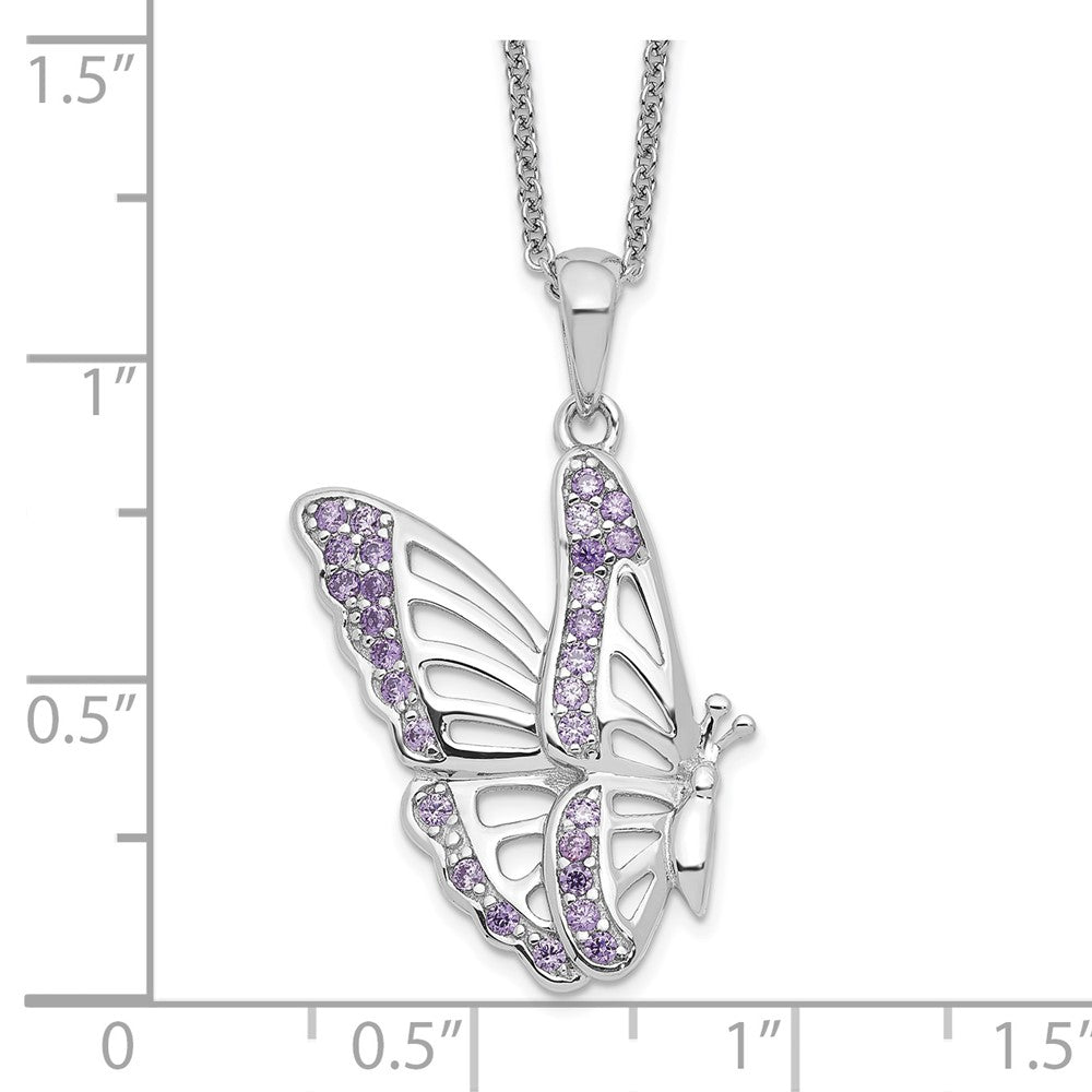 Sentimental Expressions Sterling Silver Rhodium-plated CZ Never Give Up Butterfly 18in. Necklace 18 Inches