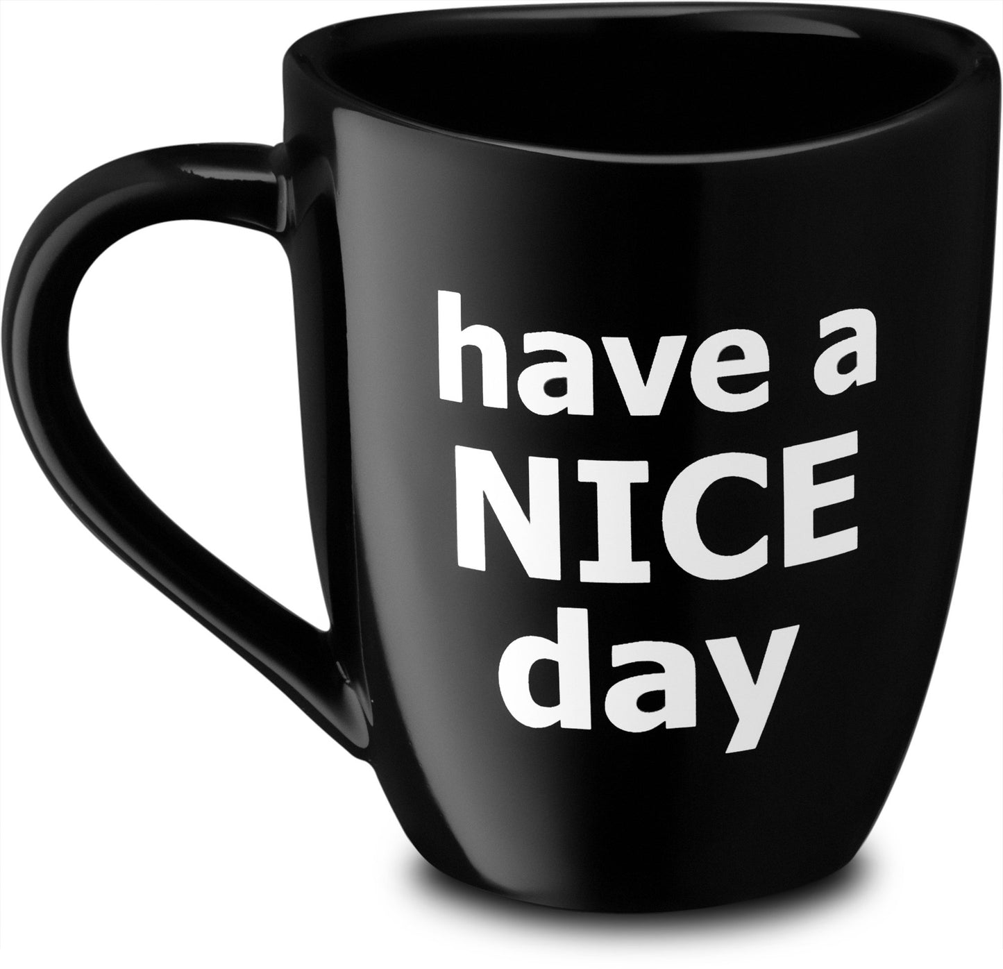 Decodyne Have a Nice Day Coffee Mug, Funny Cup with Middle Finger on the Bottom 14 oz. (Black)