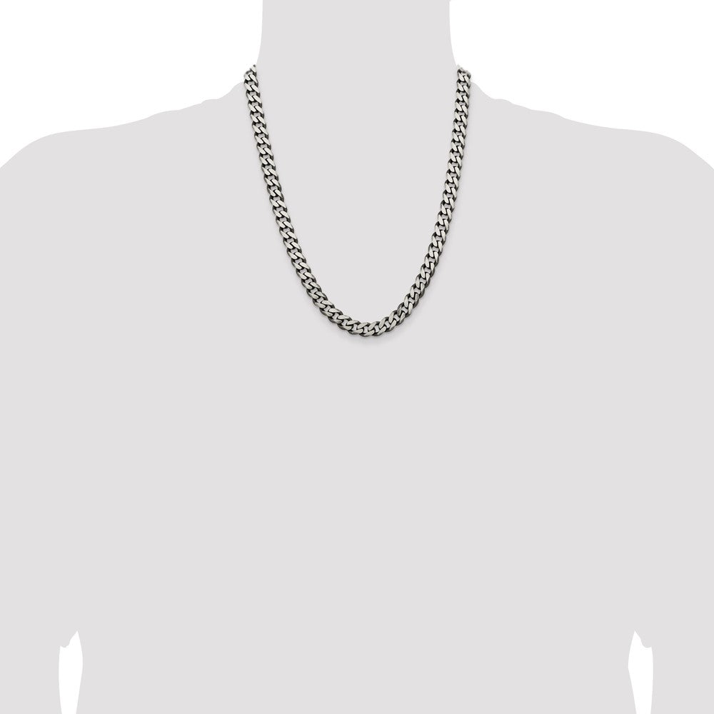 Sterling Silver Antiqued 9.3mm Curb Chain 22 Inches