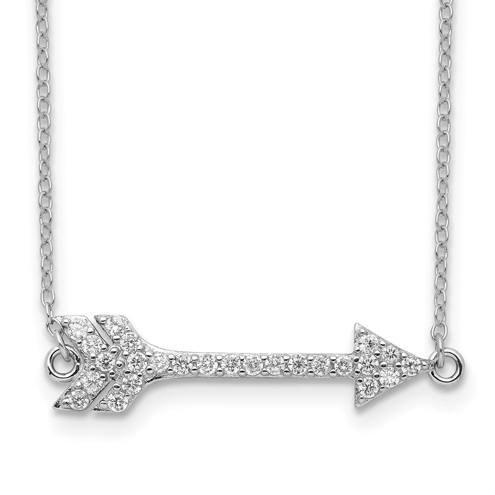 Sterling Silver Rhodium-plated CZ Arrow w/2in ext. Necklace 16 Inches