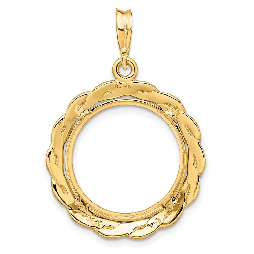 Wideband Distinguished Coin Jewelry 14k Polished and Textured Braided 17.8mm Prong Coin Bezel Pendant