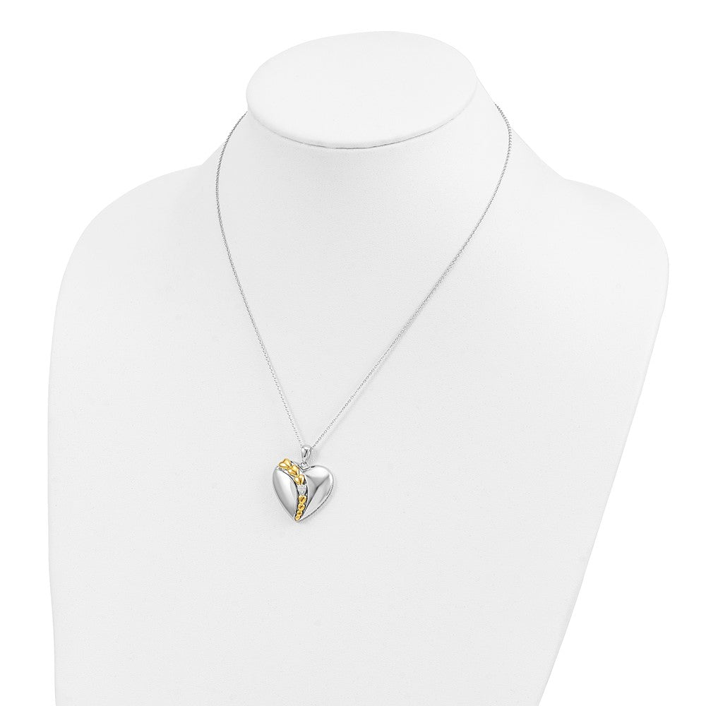 Sentimental Expressions Sterling Silver Rhodium and Gold-plated CZ I Love You More Each Day Heart 18 inch Necklace with Poem Card 18 Inches