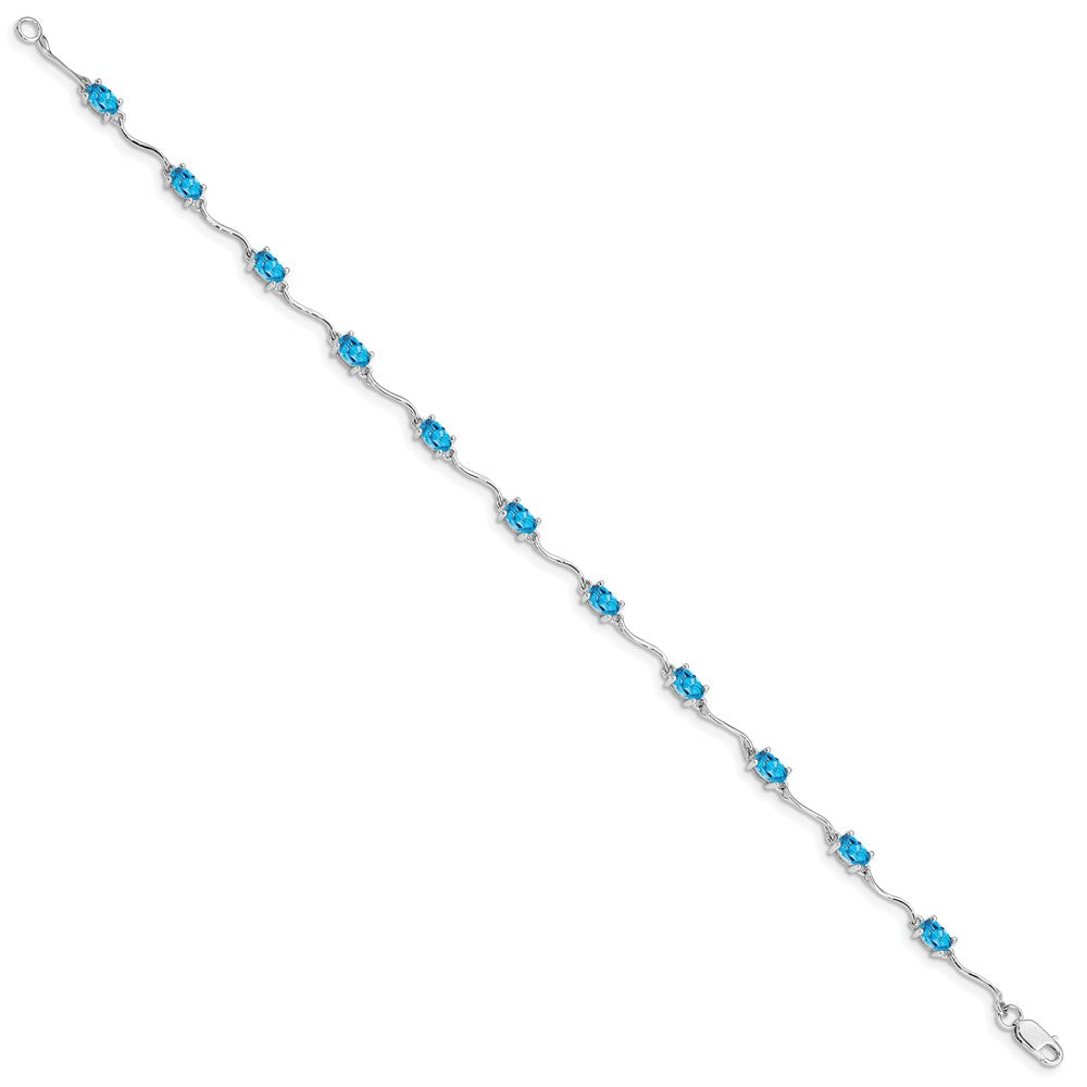 Sterling Silver Rhodium-plated Blue Topaz Bracelet 7 inches