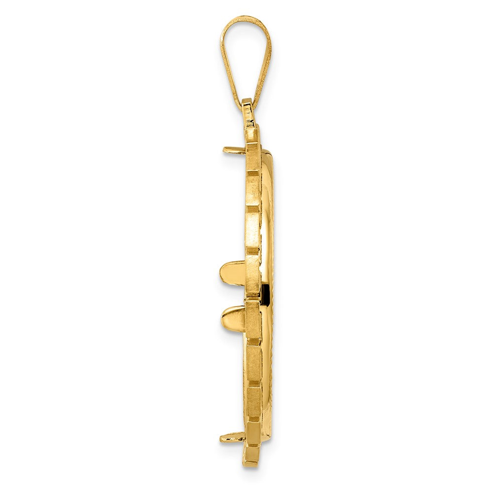 14k Diamond Cut Greek Key with 27.0mm Prong Coin Bezel Pendant