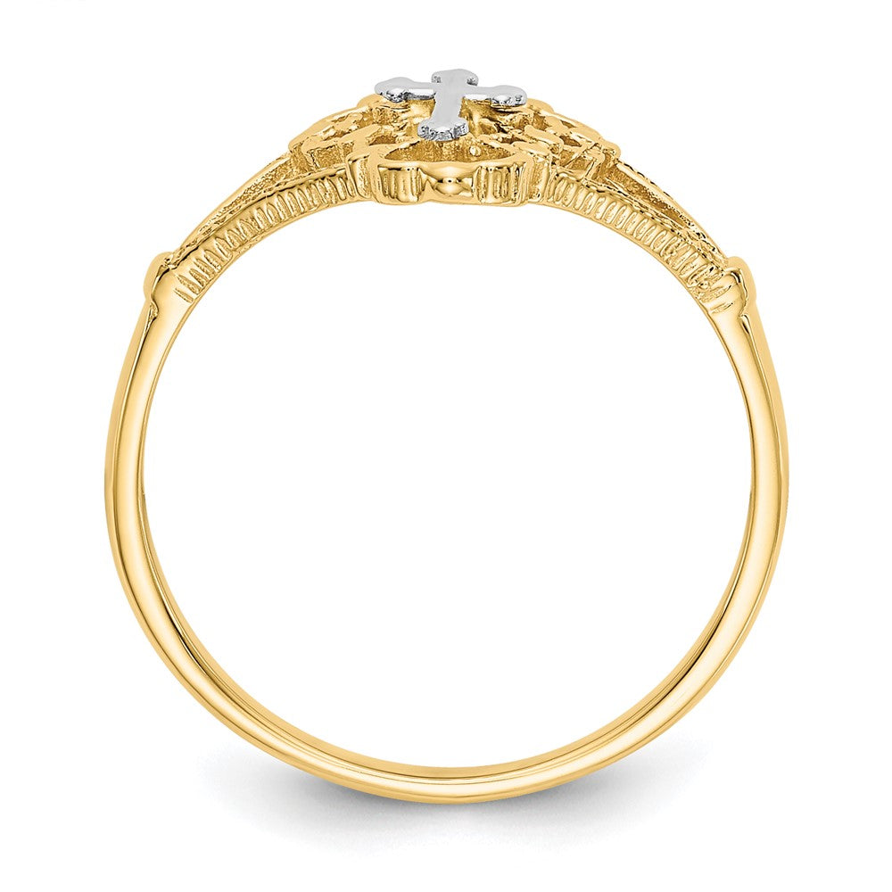 14K Two-tone Diamond Cut Cross Ring Size 7