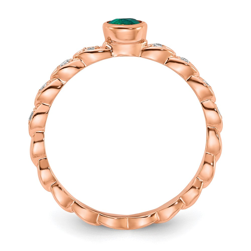 10k & Rhodium Rose Gold Emerald & Diamond Ring