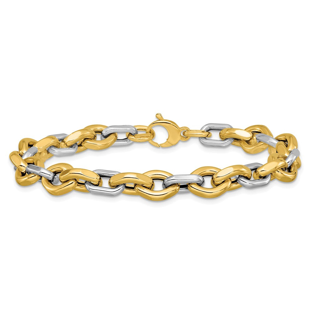 14K Two-tone Polished Fancy Flat Edge Link Bracelet 7.75  inches
