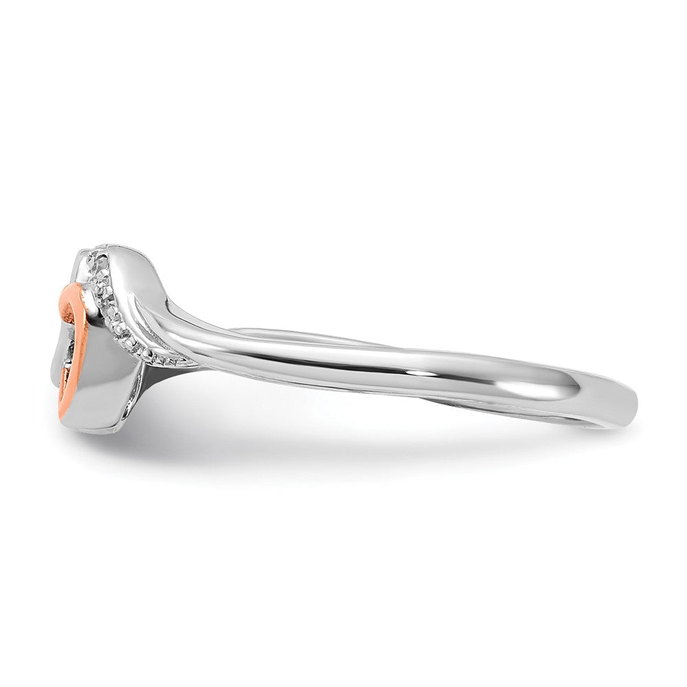 Sterling Silver w/ 10k Rose Accent Polished Diamond Double Heart Ring
