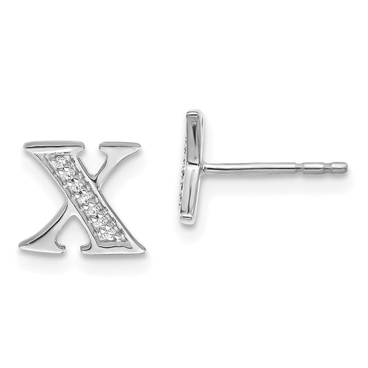 14k White Gold Diamond Initial X Earrings