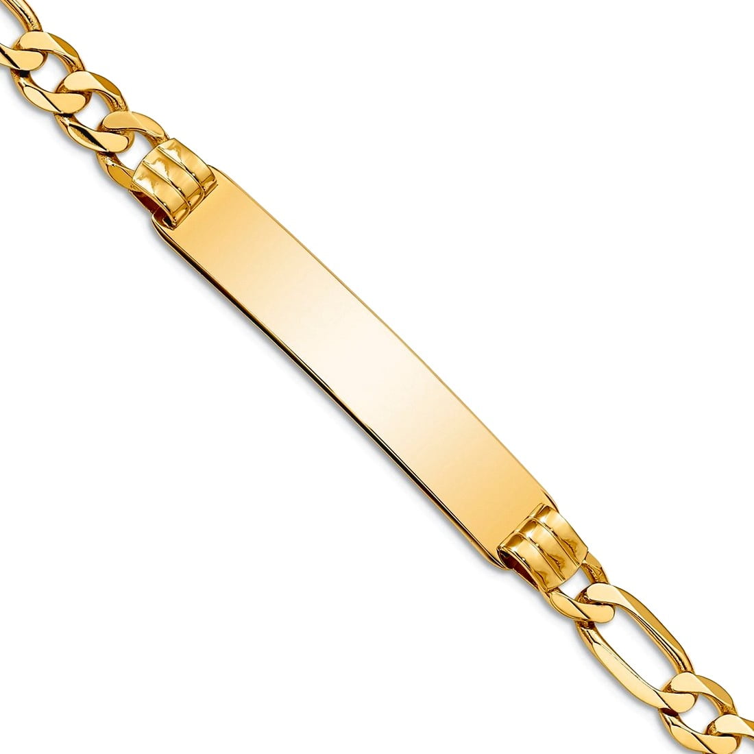 14k Polished Solid Chain/Solid Plate Figaro Link 39x8mm Plate8 inch ID Bracelet