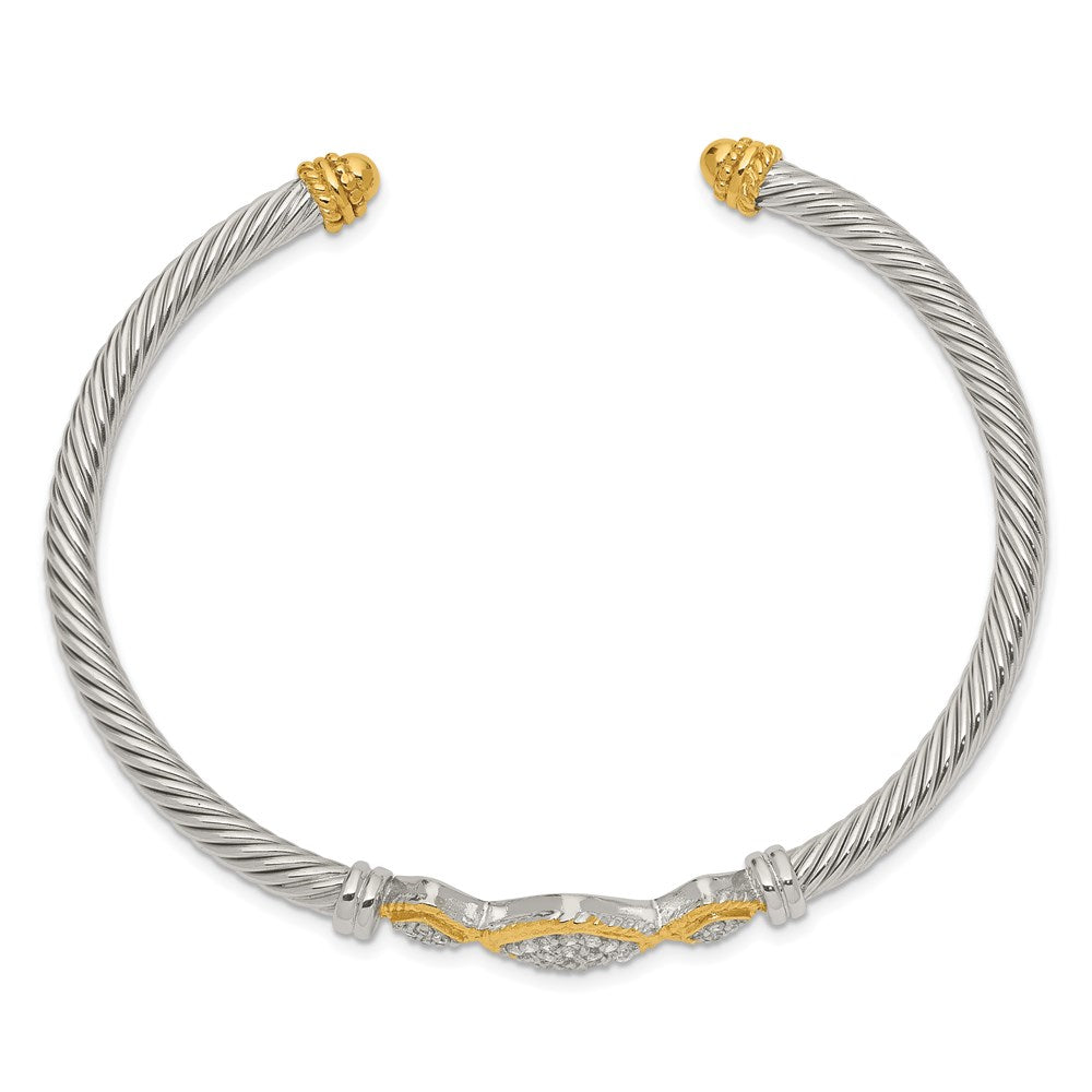 Sterling Silver Vermeil CZ Rope Design Bangle 7 inches