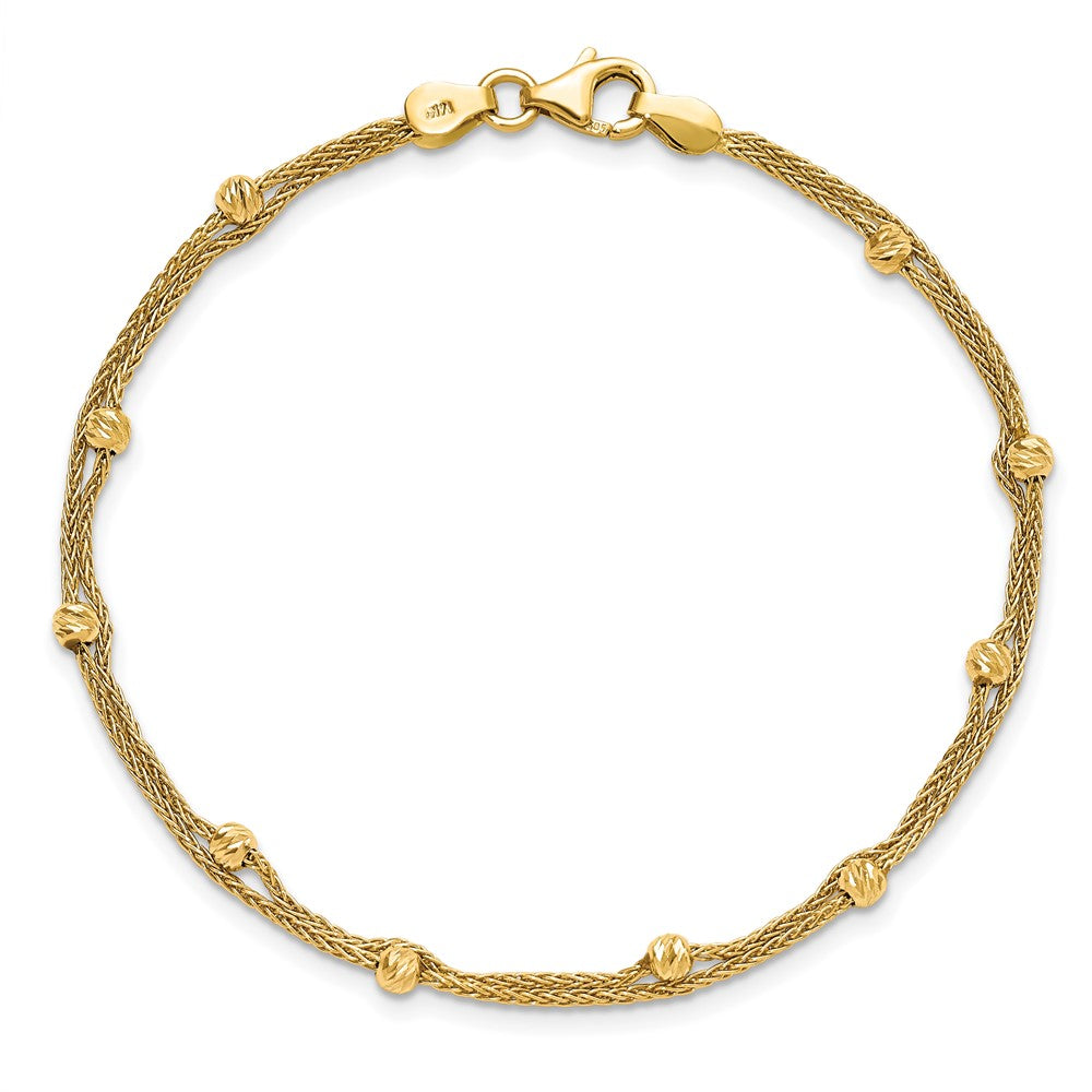 14K Gold Polished and Diamond-cut Beads 2 Strand Bracelet 7.5  inches