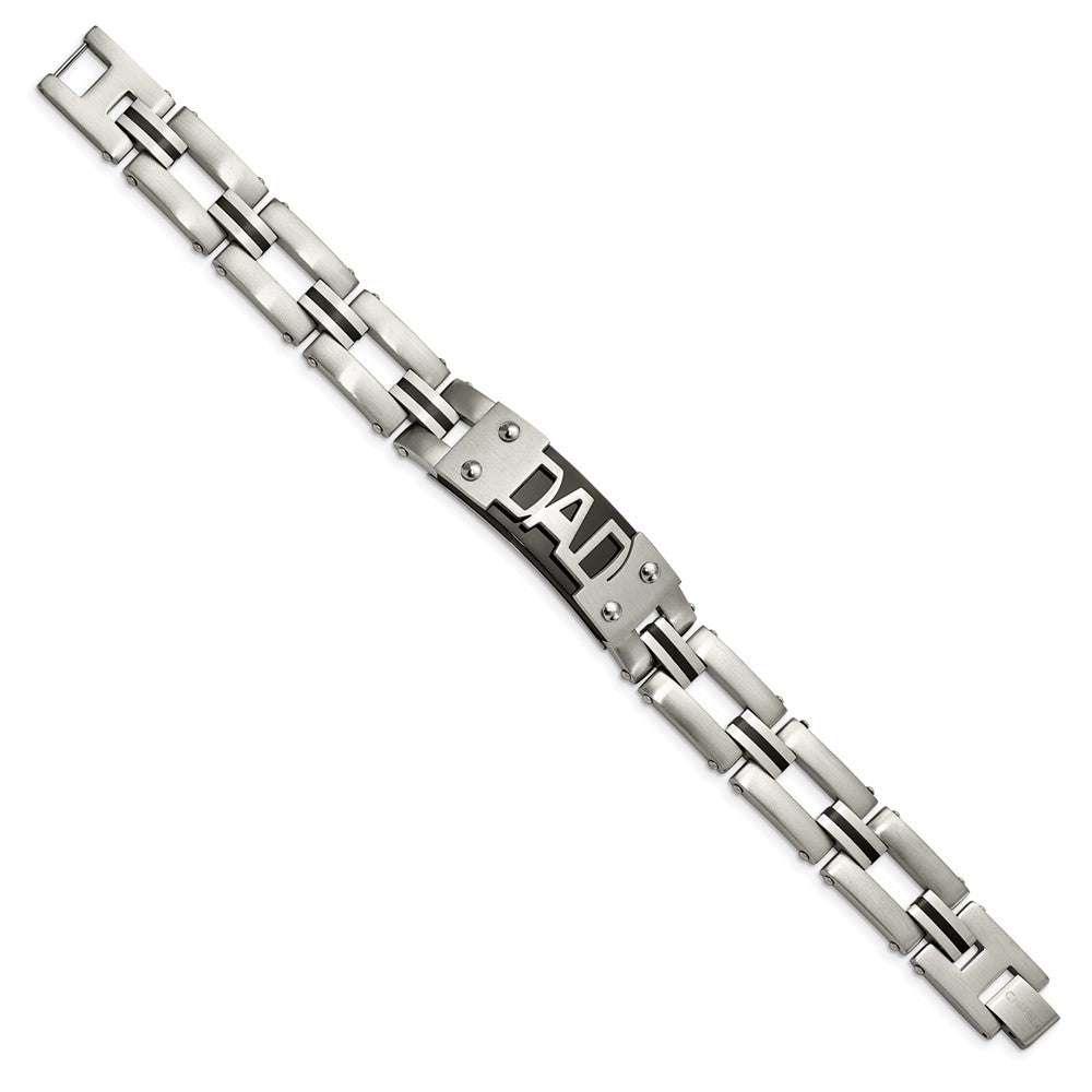Stainless Steel 9in Brushed and Polished Black IP-plated DAD Bracelet 9 inches