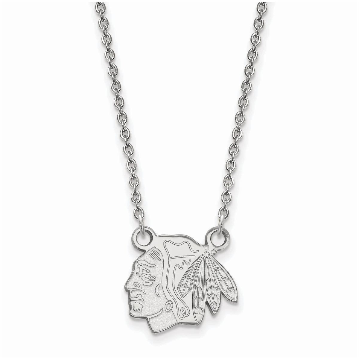 Sterling Silver Rhodium Plated NHL Chicago Blackhawks Small Necklace, 18 Inch