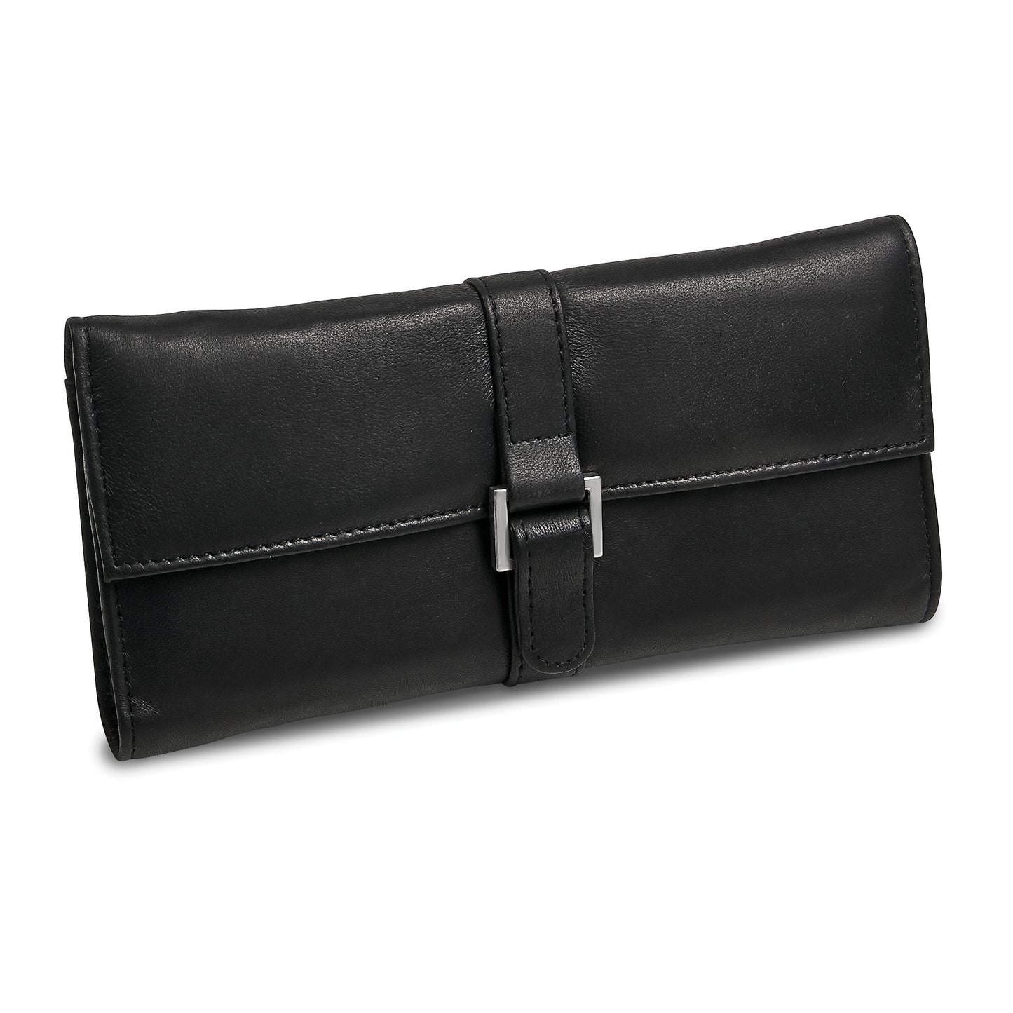Black Leather Snap Buckle Jewelry Wallet with Removable Zippered Pouch GM17715
