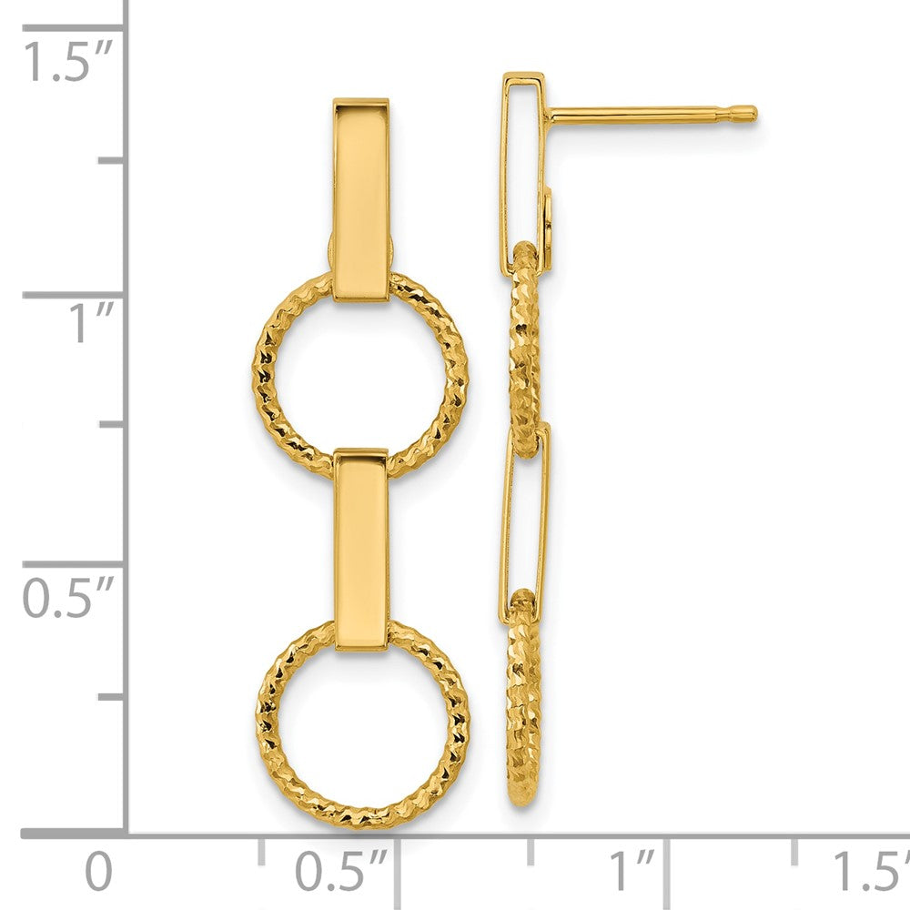 14K Polished and Diamond-cut Circle Dangle Post Earrings
