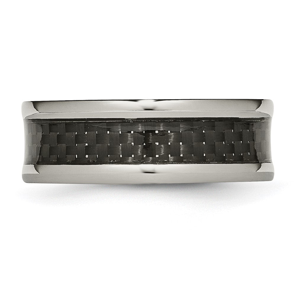 Titanium Polished w/Black Carbon Fiber Inlay 8mm Band Size - 9.5