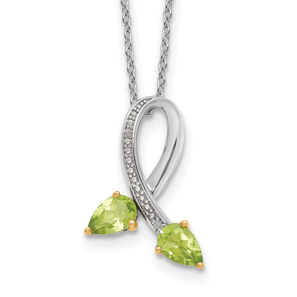 Brilliant Gemstones Sterling Silver with 14K Accent Rhodium-plated Peridot and Diamond 18 Inch Necklace with 2 Inch Extender 18 Inches