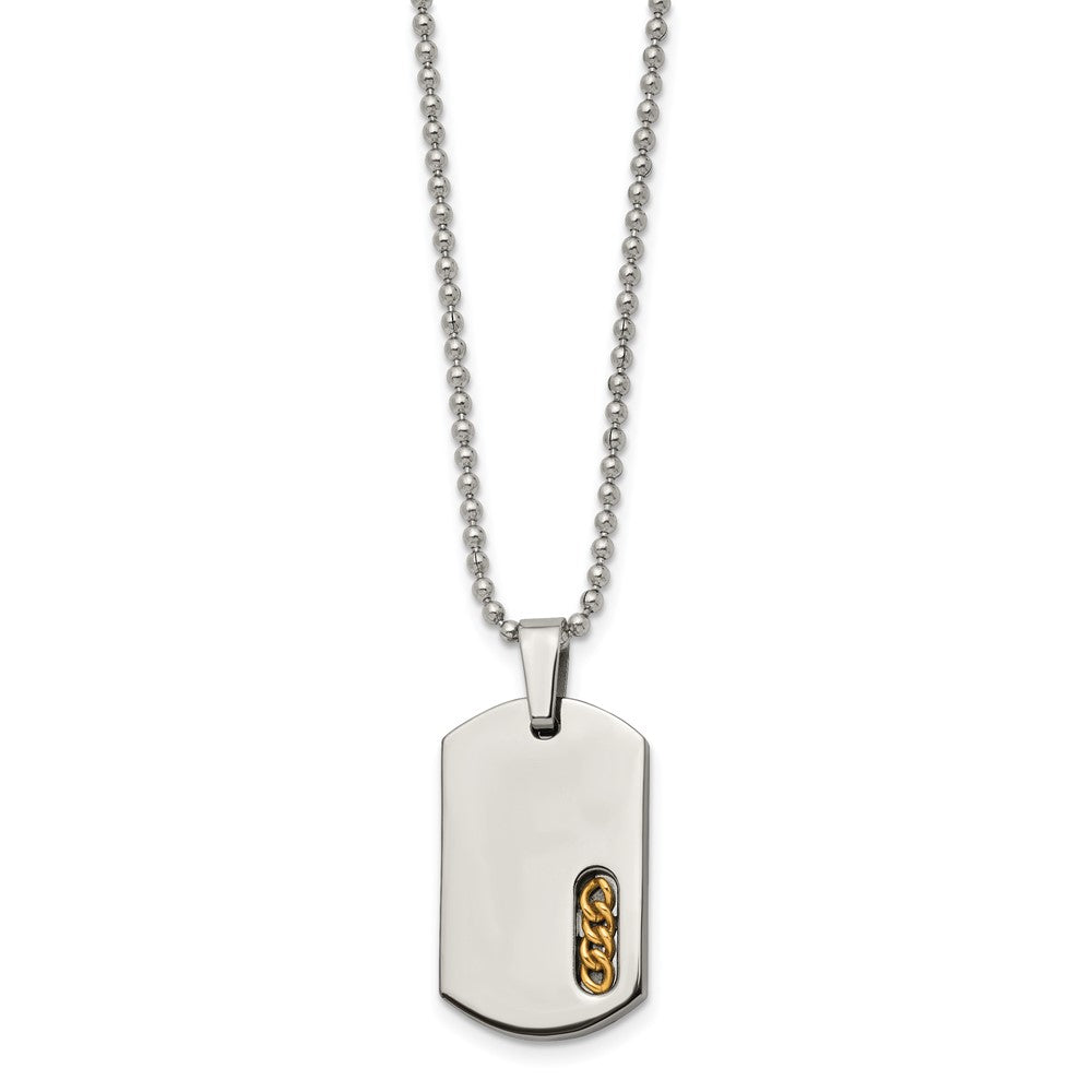Titanium Polished Yellow IP-plated Dog Tag 22in Necklace