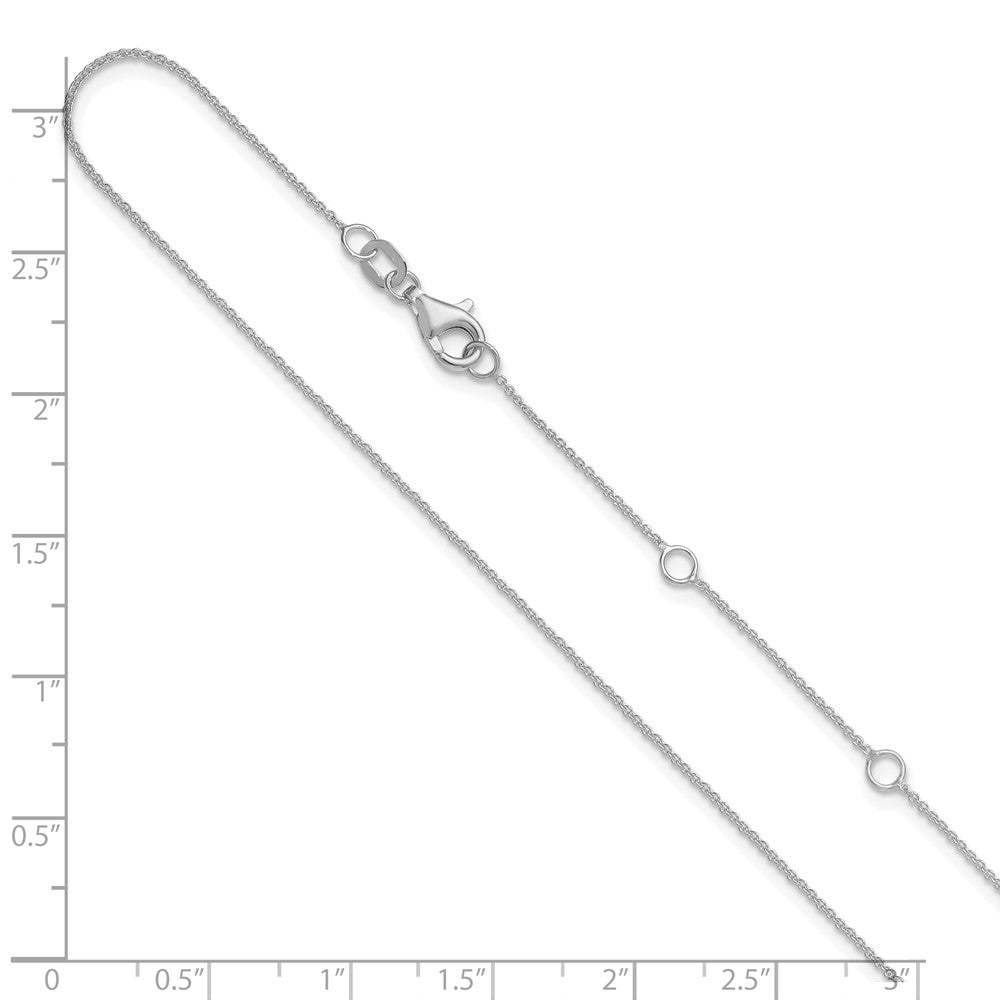 14k White Gold .9mm Round Cable 1in+1in Adjustable Chain