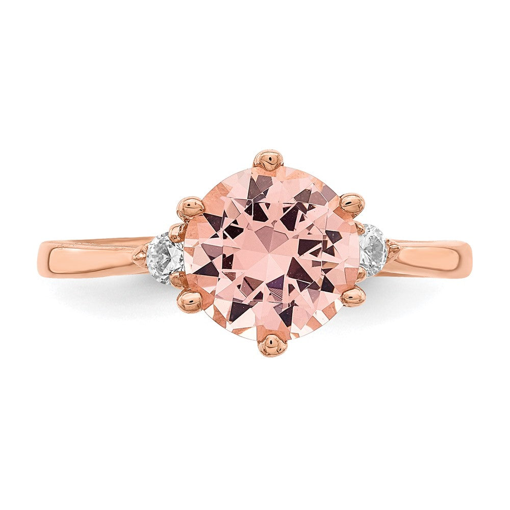 Sterling Silver Rose Gold-plated Pink Crystal and White CZ Ring