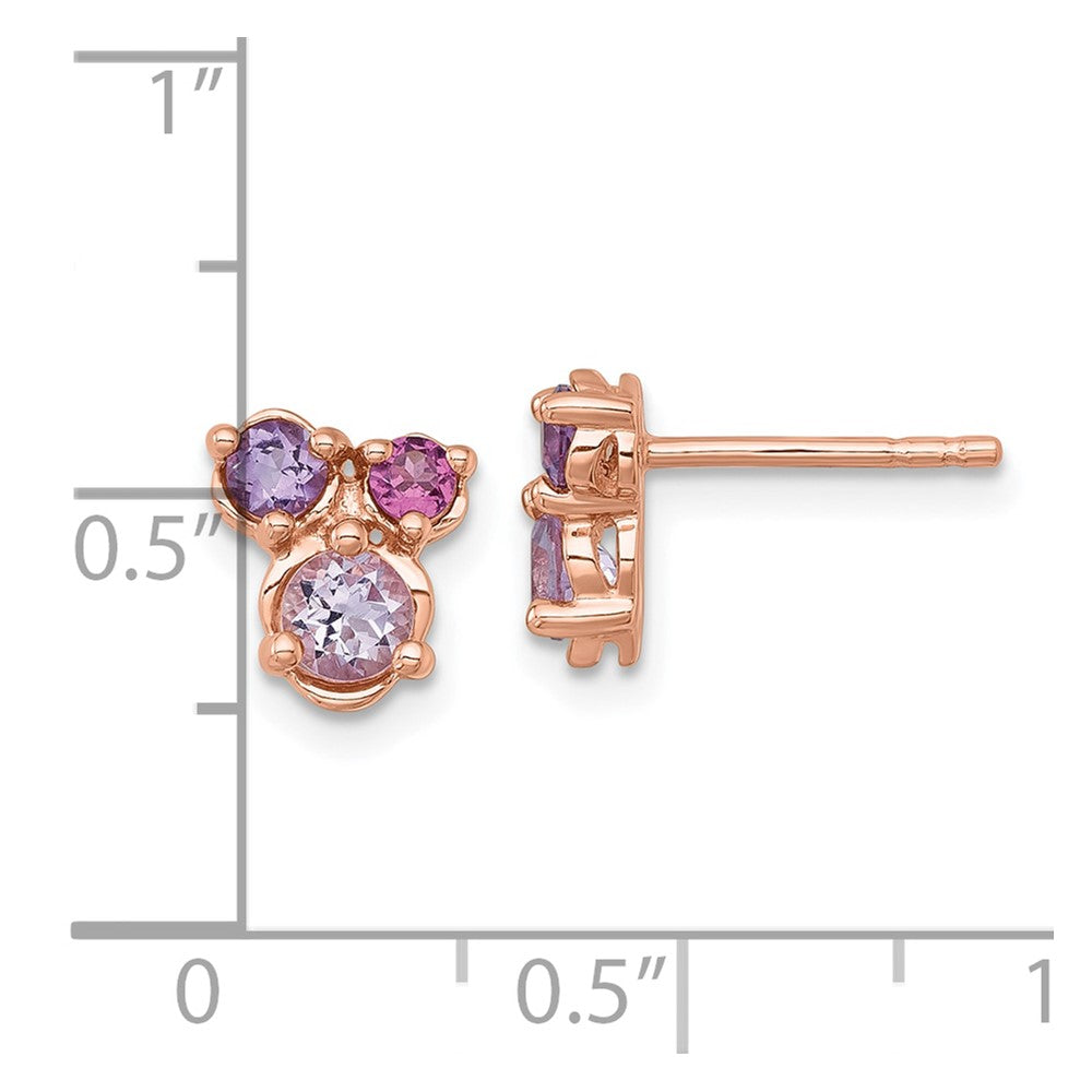 Sterling Silver Rose Gold-plated Polished Round Amethyst, Pink Quartz and Rhodolite Garnet Post Earrings