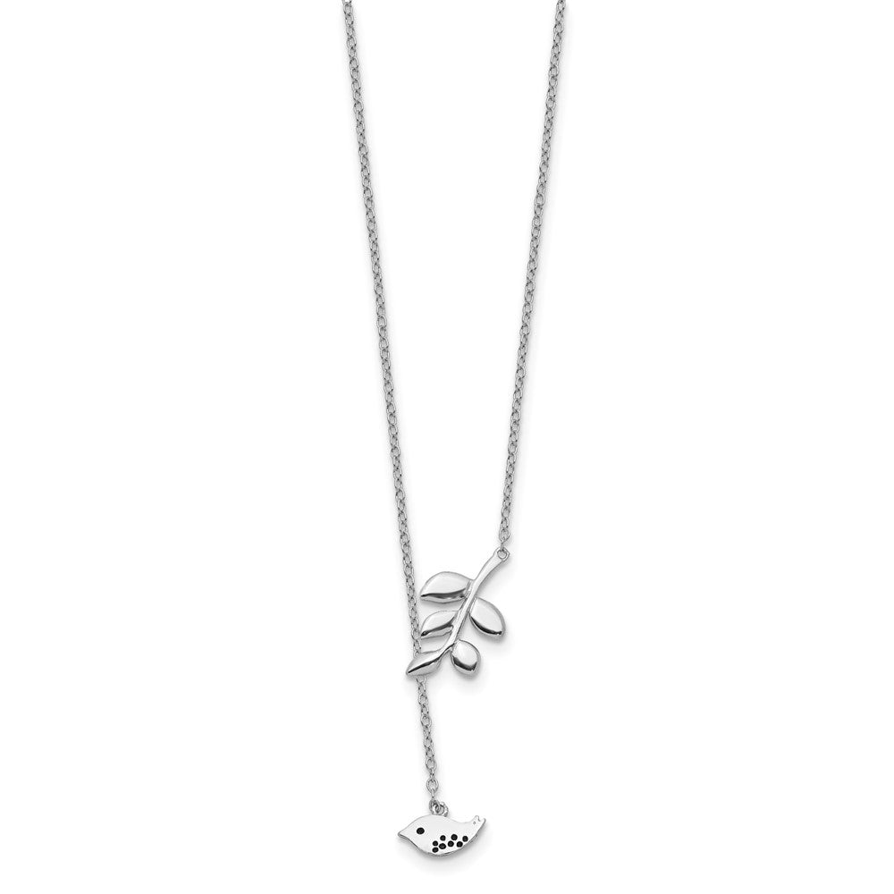 Sterling Silver Rhodium-plated Leaf and Bird w/ 2in ext. Necklace 16 Inches