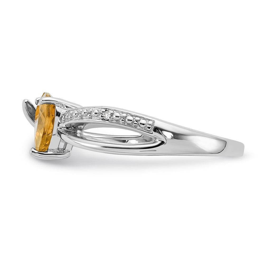 Sterling Silver Heart Shaped Citrine & Diamond Ring