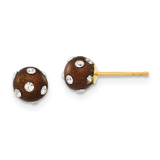 14ky Crystal Brown 6mm Post Earrings