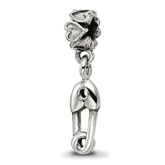 Kids Collection Sterling Silver Safety Pin Dangle Reflections Bead
