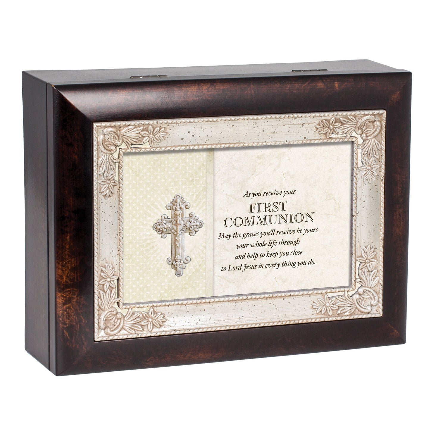 8" Ivory and Brown First Communion Italian Style Music Box