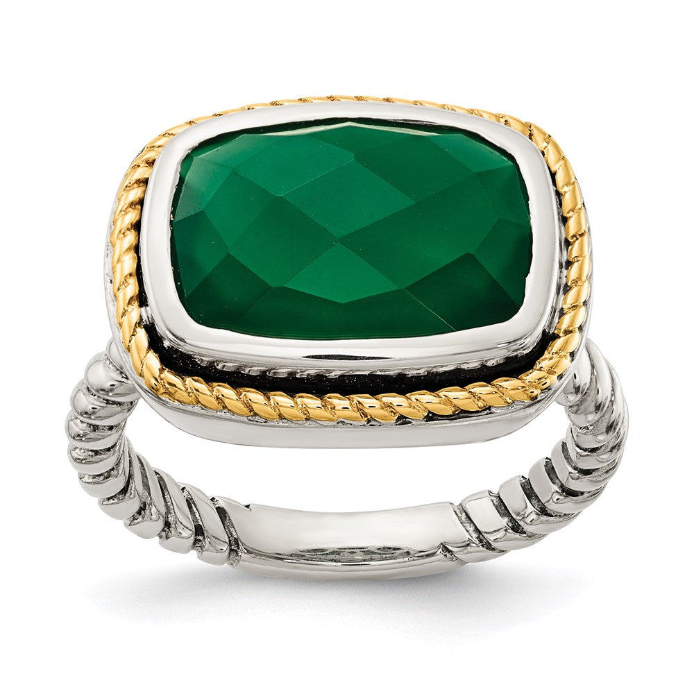 Sterling Silver w/14k Green Onyx Ring