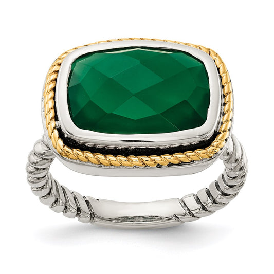 Sterling Silver w/14k Green Onyx Ring