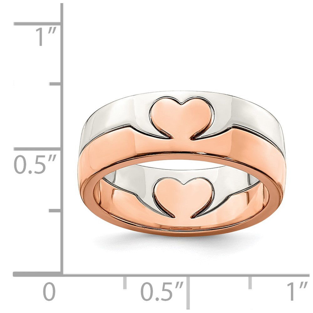 Sterling Silver Rose-tone Double Heart Ring