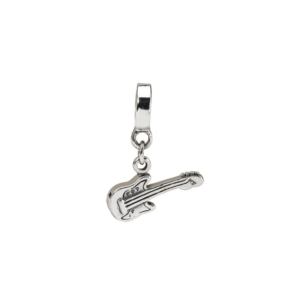 925 Sterling Silver Dangle Polished Oxidized Reflections Electric Guitar Bead Charm 22.73x16.36mm Wide Pendant Necklace