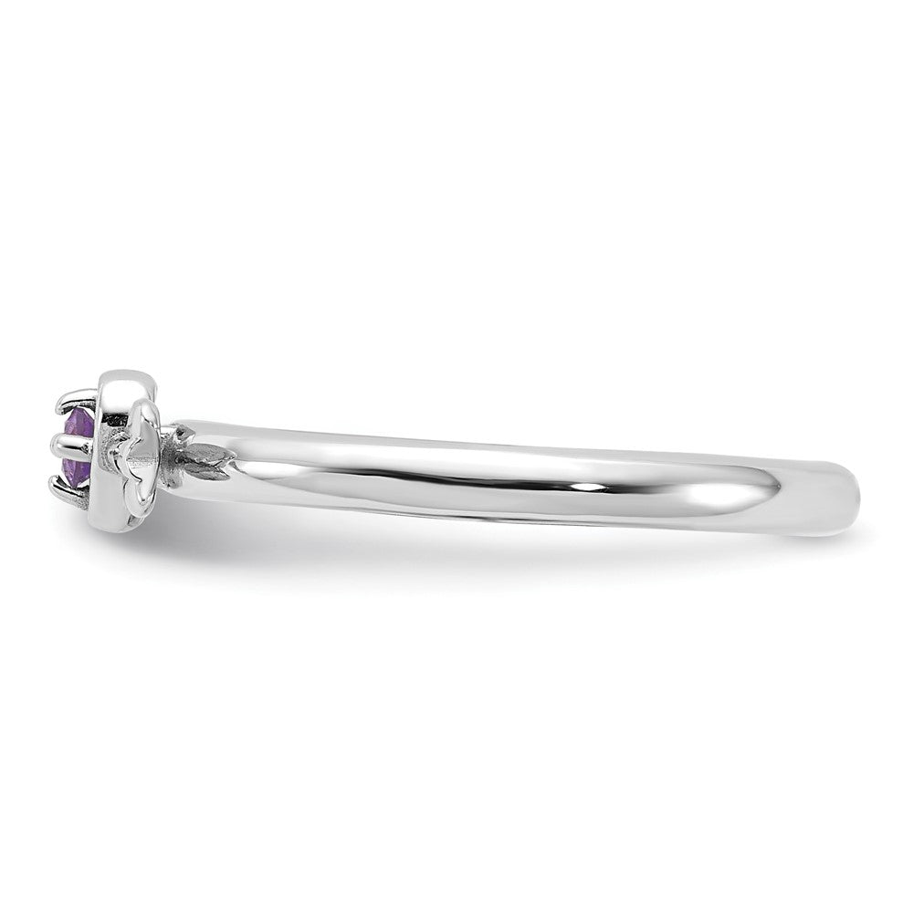 Sterling Silver Stackable Expressions Rhodium-plated Amethyst Heart with Arrow Ring Size -6