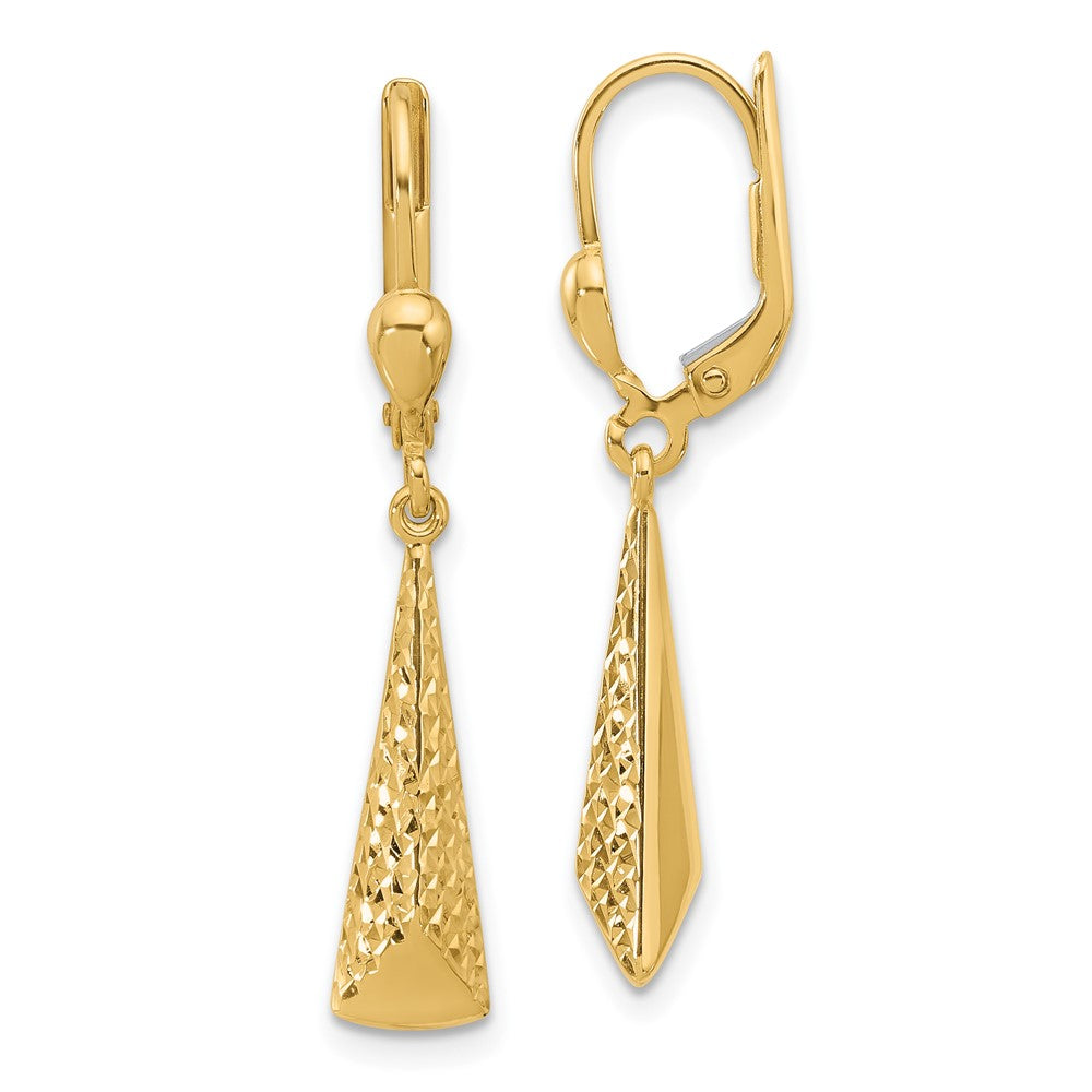 10K Polished and Textured Leverback Dangle Earrings
