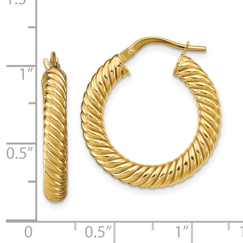 14K Polished Textured Hoop Earrings