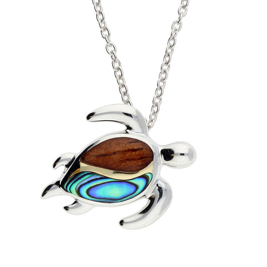 LDS SIL/18K YG HONU W/DBL INLAY PND No Chain