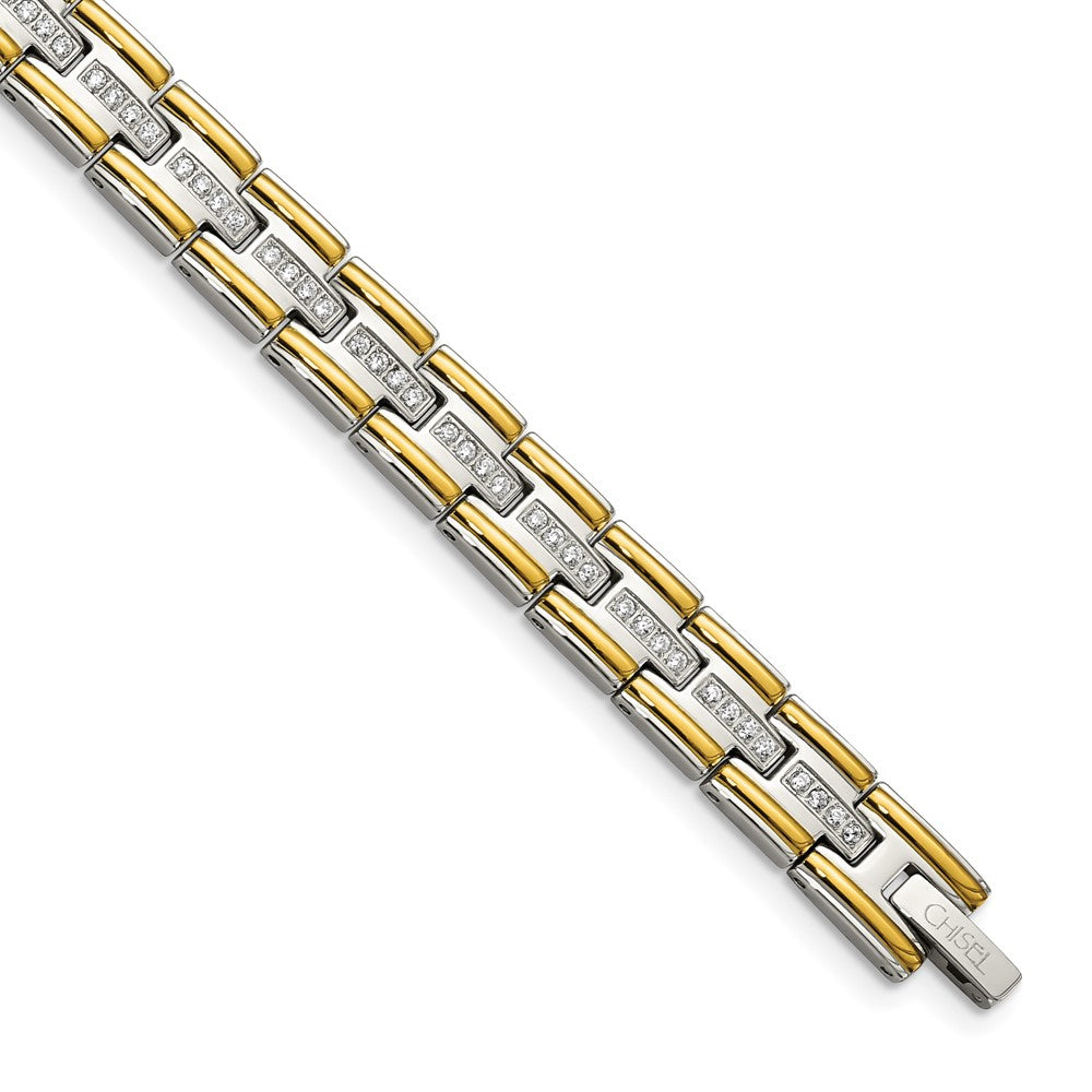Stainless Steel Polished Yellow IP-plated with CZ 8.5in Bracelet 8.5 inches