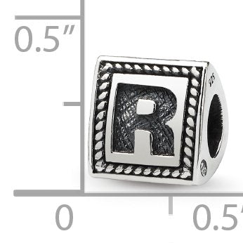 925 Sterling Silver Polished Artisan Oxidized Reflections Letter Name Personalized Monogram Initial R Triangle Block Bea