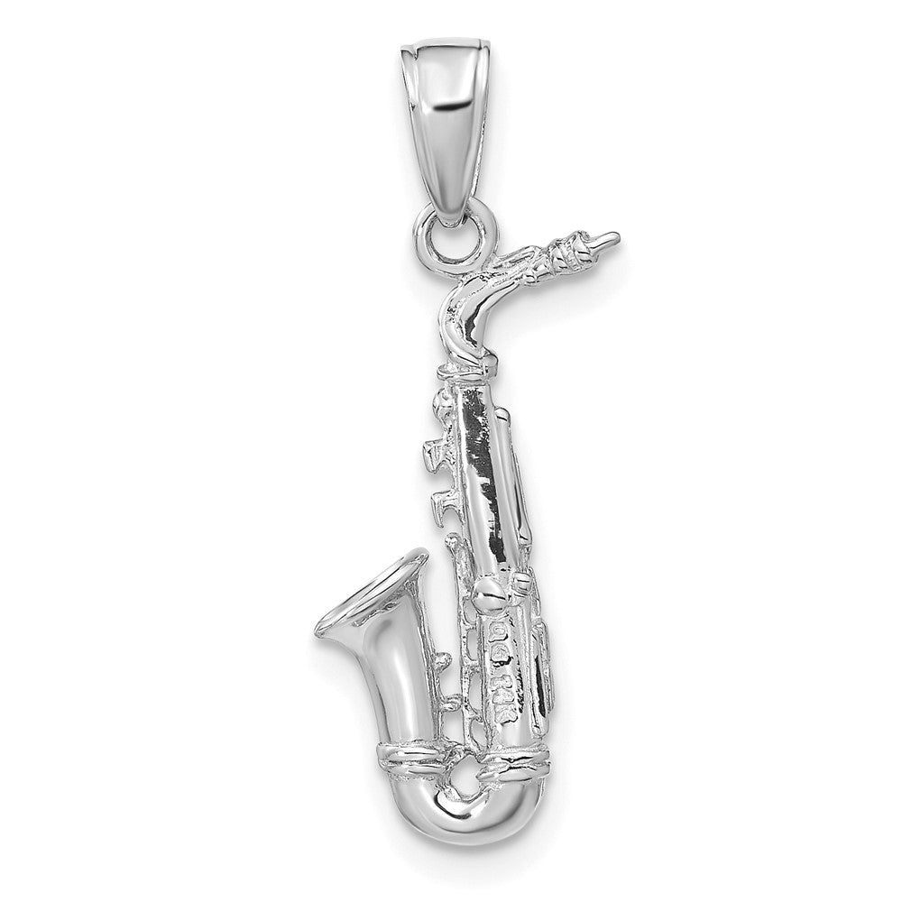 14K White Gold 3-D Saxophone Pendant
